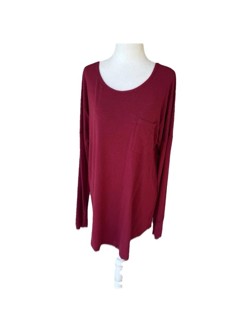Women Size Large Long Tunic Shirt Top  Maroon Red Garnet Burgundy Long Sleeve